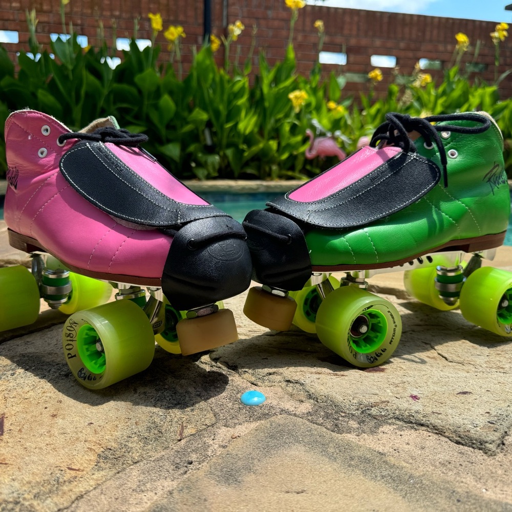Pink and Green Roller Skates